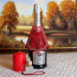 Lacy decoration for a bottle and a glass fsl0065